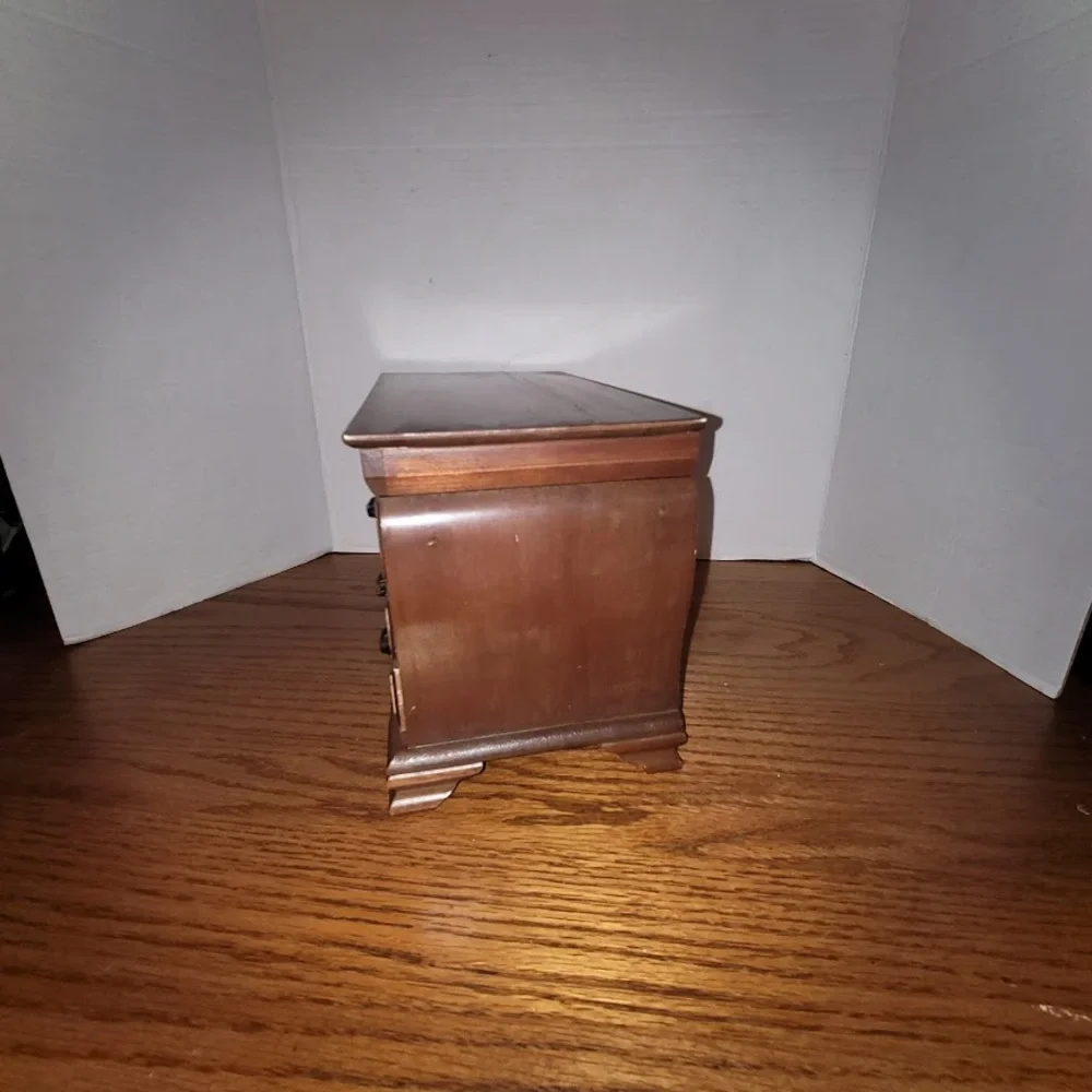 Vintage Wooden Jewelry Box Chest With Red Velvet Interior Multi-Drawer Storage